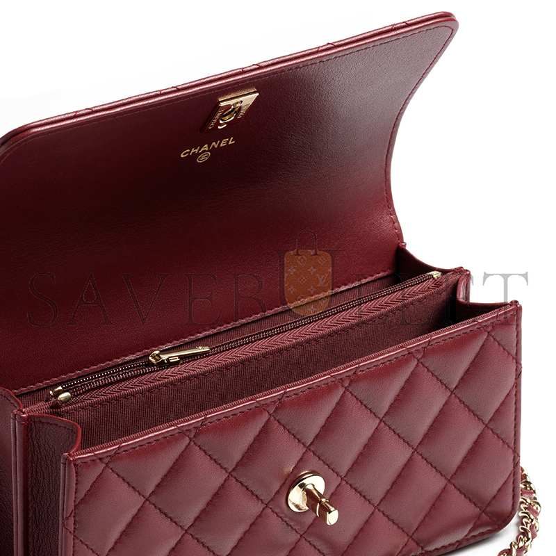 CHANEL CLUTCH WITH CHAIN LAMBSKIN, DIAMANTÉ & GOLD METAL AP4831 (21*13*6.5cm)
